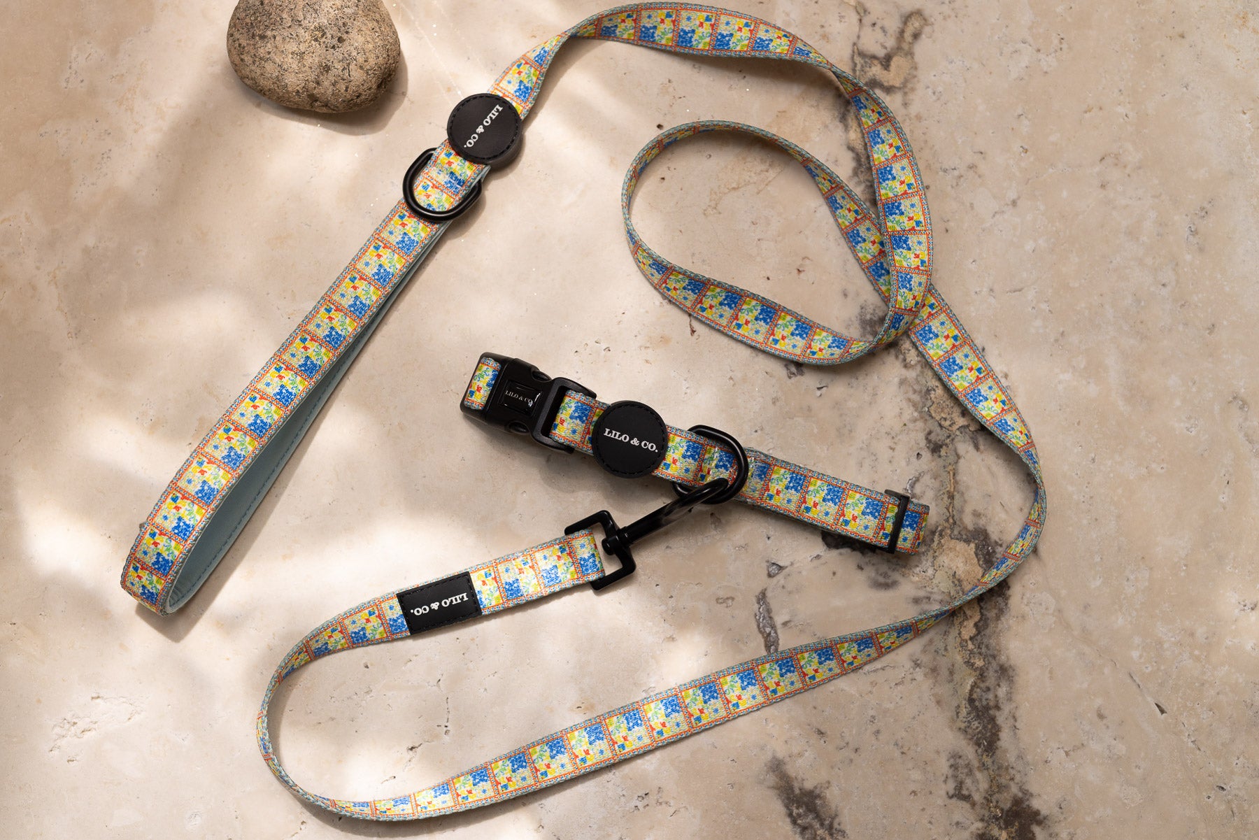 Our Lilo & Co. collars are FULLY adjustable which allows you to adjust the neck to the desired length. 

Breathable neoprene fabric for comfort
Printed polyester webbing strap
Fully adjustable for desired length
Durable
Quick drying 
Branded lock buckle for ultimate security
Solid black D ring for leash attachment
 Please note –  Lilo & Co. recommends that the collar should not be used as a full-time collar, due to wear and tear. For long lasting results please ensure your products are worn suitability.